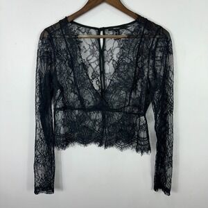 Forever 21 Sheer Lace Top L Black Goth Y2K Fairy Grunge Witchy Mesh Festival